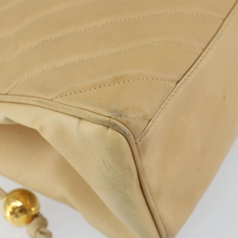 CHANEL V Stitch Hand Bag Leather Beige Gold CC Auth BA9348 - Picture 14 of 16
